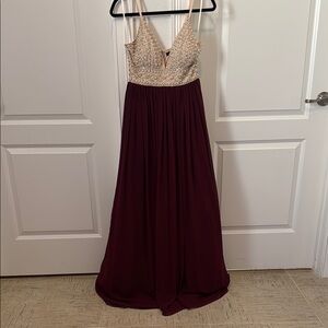 Elegant Burgundy and Cream Evening Gown